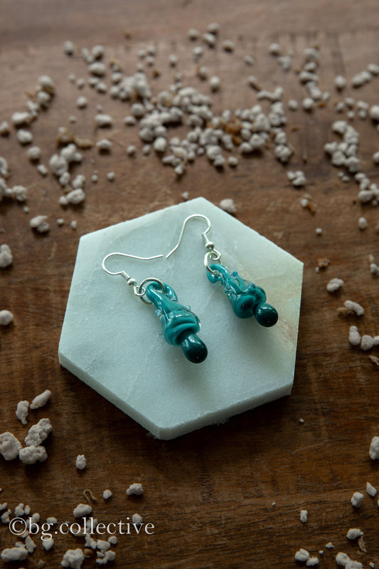 GoldenHourGlass | Blue Mushroom Earrings